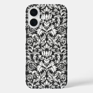 Vintage Black and White Damask Lace Brocade iPhone 16 Case
