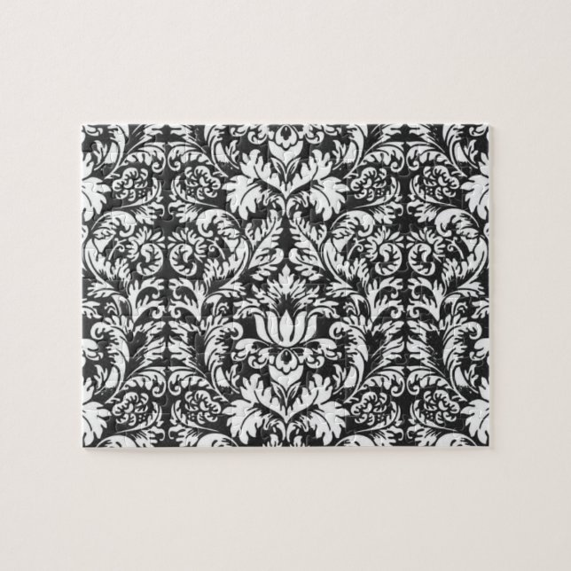 Vintage Black and White Damask Lace Brocade Jigsaw Puzzle (Horizontal)