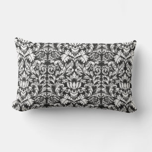 Vintage Black and White Damask Lace Brocade Lumbar Cushion