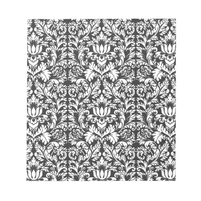 Vintage Black and White Damask Lace Brocade Notepad (Front)