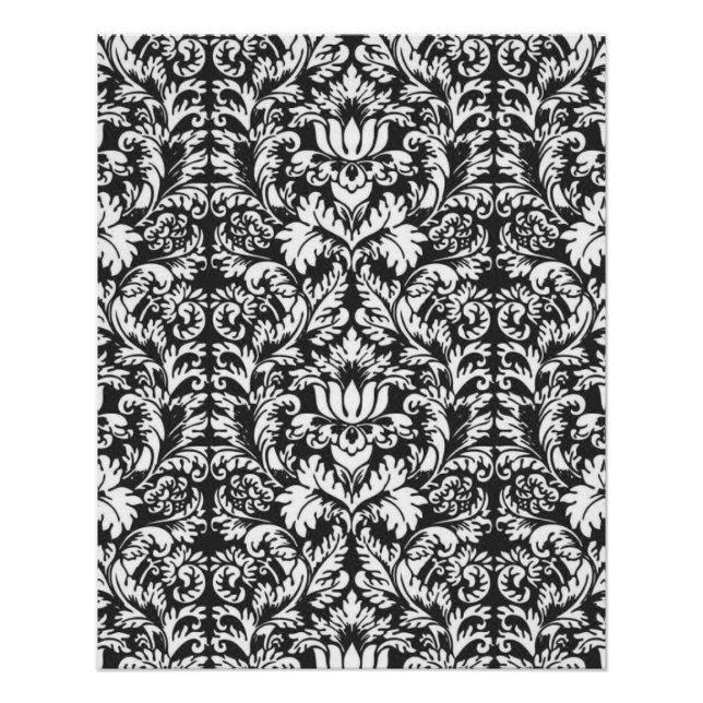 Vintage Black and White Damask Lace Brocade Poster (Front)