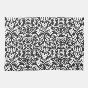 Vintage Black and White Damask Lace Brocade Tea Towel