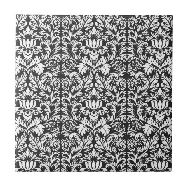Vintage Black and White Damask Lace Brocade Tile (Front)