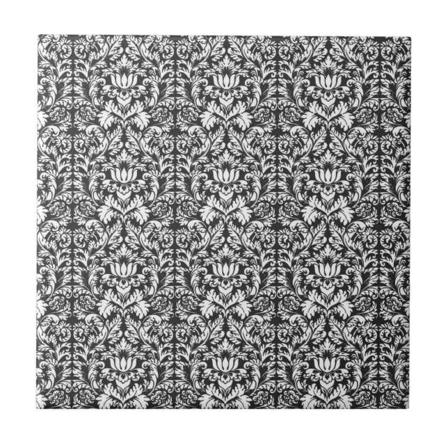 Vintage Black and White Damask Lace Brocade Tile (Front)