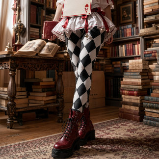 Vintage Black and White Diamond Harlequin Pattern Leggings
