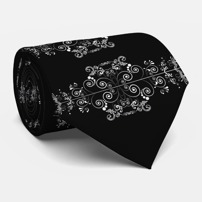 VINTAGE BLACK AND WHITE FILIGREE PATTERN TIE (Rolled)