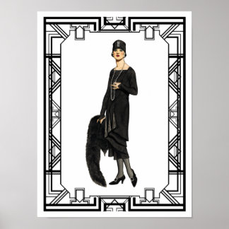 Vintage Black and White Flapper Illustration Poster