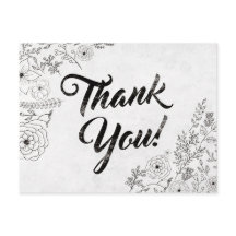 Vintage Black and White Floral Thank You Card