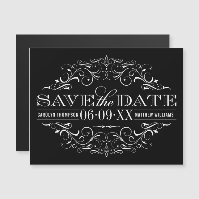 Vintage Black and White Flourish Save the Date (Front/Back)