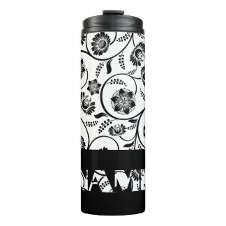 Vintage Black and White Flowers Thermal Tumbler