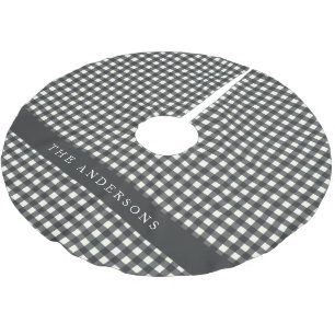 Vintage Black and White Gingham Plaid Personalised Brushed Polyester Tree Skirt
