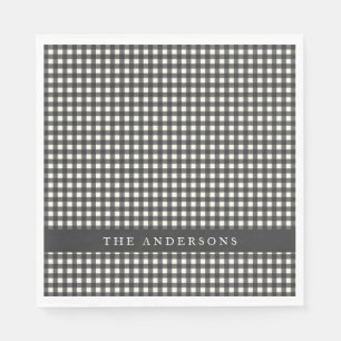 Vintage Black and White Gingham Plaid Personalised Napkin
