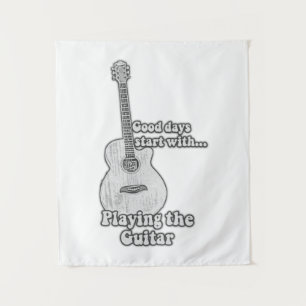 Vintage black and white guitar tapestry