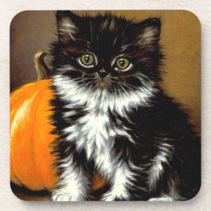 Vintage Black and White Halloween Cat Coaster