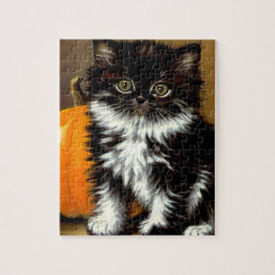 Vintage Black and White Halloween Cat Jigsaw Puzzle