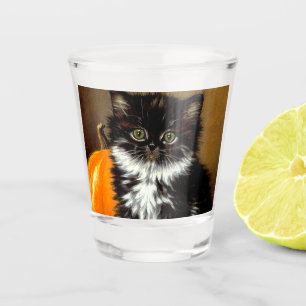 Vintage Black and White Halloween Cat Shot Glass