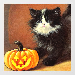 Vintage Black and White Halloween Kitten