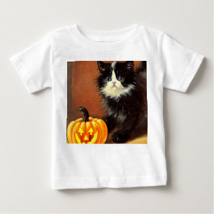 Vintage Black and White Halloween Kitten Baby T-Shirt