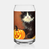 Vintage Black and White Halloween Kitten