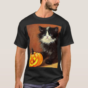 Vintage Black and White Halloween Kitten T-Shirt
