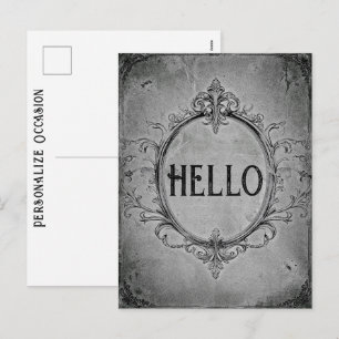 Vintage Black And White Hello Greeting From Past   Holiday Postcard