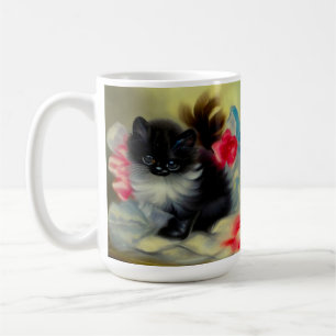 Vintage Black and White Kitten Painting Coffee Mug
