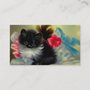 Vintage Black and White Kitten Painting Enclosure Card