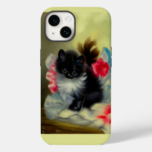 Vintage Black and White Kitten Painting iPhone 14 Case