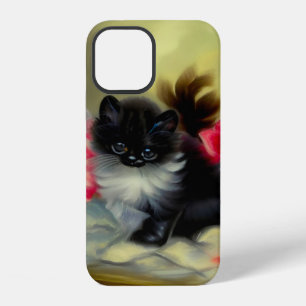 Vintage Black and White Kitten Painting iPhone 12 Case