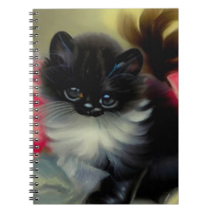 Vintage Black and White Kitten Painting Notebook