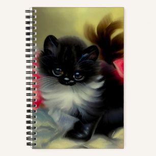 Vintage Black and White Kitten Painting Notebook