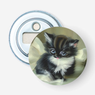 Vintage Black and White Kitten Tongue Sticking Out Bottle Opener