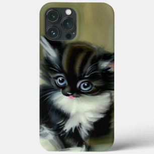Vintage Black and White Kitten Tongue Sticking Out iPhone 13 Pro Max Case