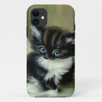 Vintage Black and White Kitten Tongue Sticking Out