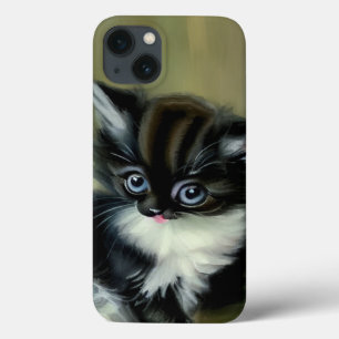Vintage Black and White Kitten Tongue Sticking Out iPhone 13 Case