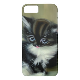 Vintage Black and White Kitten Tongue Sticking Out Case-Mate iPhone Case