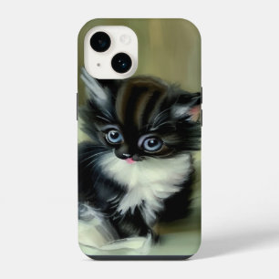Vintage Black and White Kitten Tongue Sticking Out iPhone 14 Case