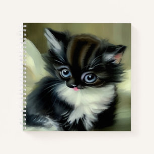 Vintage Black and White Kitten Tongue Sticking Out Notebook