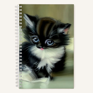 Vintage Black and White Kitten Tongue Sticking Out Notebook
