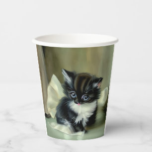 Vintage Black and White Kitten Tongue Sticking Out Paper Cups