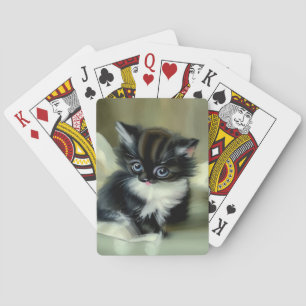 Vintage Black and White Kitten Tongue Sticking Out Playing Cards