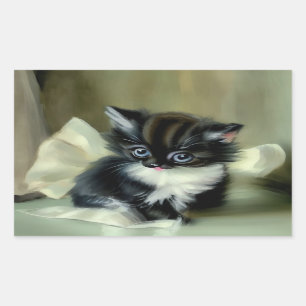 Vintage Black and White Kitten Tongue Sticking Out Rectangular Sticker