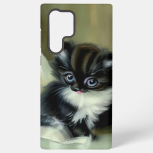 Vintage Black and White Kitten Tongue Sticking Out Samsung Galaxy Case
