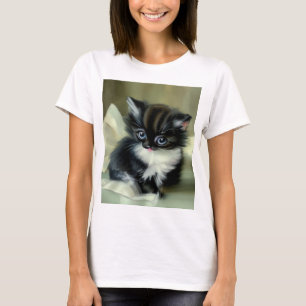 Vintage Black and White Kitten Tongue Sticking Out T-Shirt