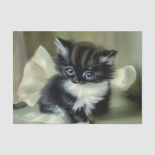 Vintage Black and White Kitten Tongue Sticking Out Tissue Paper