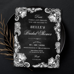 Vintage Black and white lace bridal shower Invitation