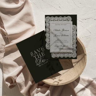 Vintage Black And White Lace Old Money Wedding Save The Date