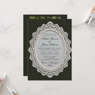 Vintage Black And White Lace QR Code Photo Wedding Invitation