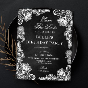 Vintage Black and white lace Save The Date