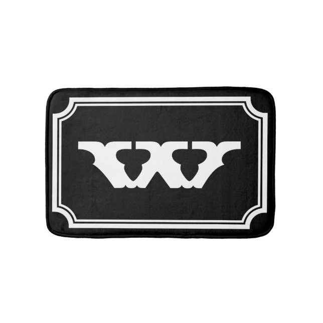 Vintage black and white monogram letter bath mat (Front)